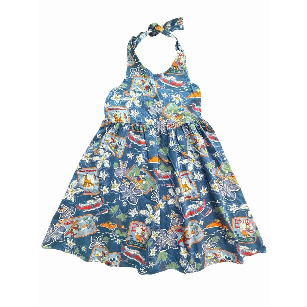 Disney Dress Kids Large Hawaiian Resort Vintage Mickey Vacation Rainbow #AA4-1